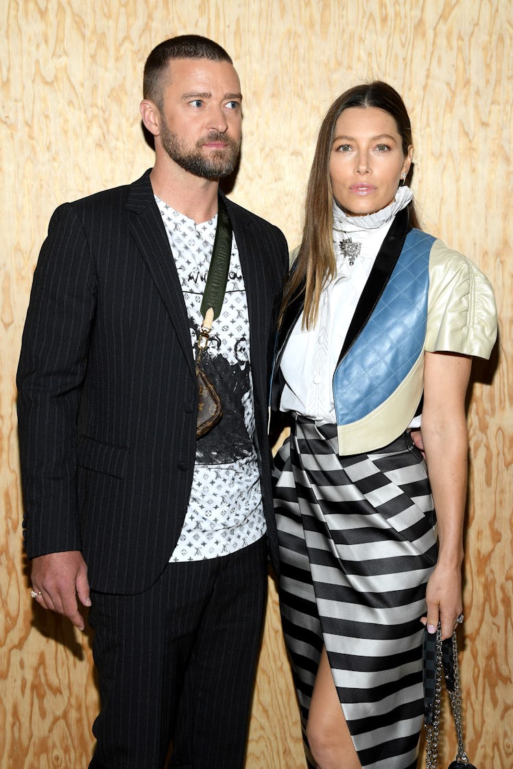 PARIS, FRANCE - OCTOBER 01: Justin Timberlake and Jessica Biel attend the Louis Vuitton Womenswear S...