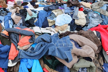 Amsterdam, Netherlands - March 2, 2015: Second hand clothes at the Waterlooplein market in Amsterdam