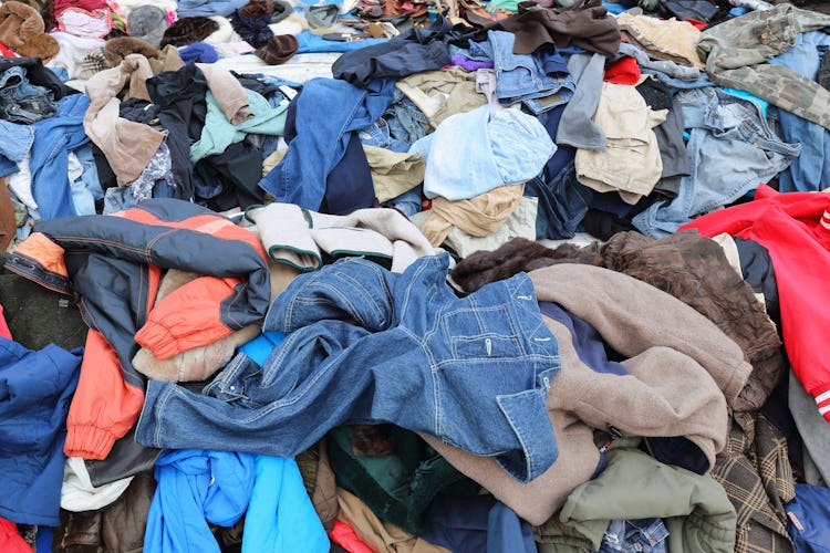 Amsterdam, Netherlands - March 2, 2015: Second hand clothes at the Waterlooplein market in Amsterdam
