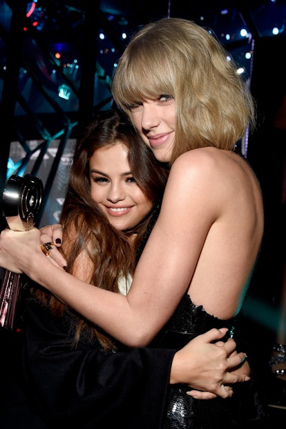 INGLEWOOD, CALIFORNIA - APRIL 03:  Recording artists Selena Gomez and Taylor Swift backstage at the ...