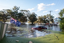 SYDNEY, AUSTRALIA - MARCH 24: A car is seen half submerged in the flood on March 24, 2021 in Sydney,...