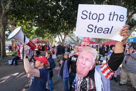 Supporters of US President Donald Trump protest in Los Angeles, California, on January 6, 2021. - Tr...