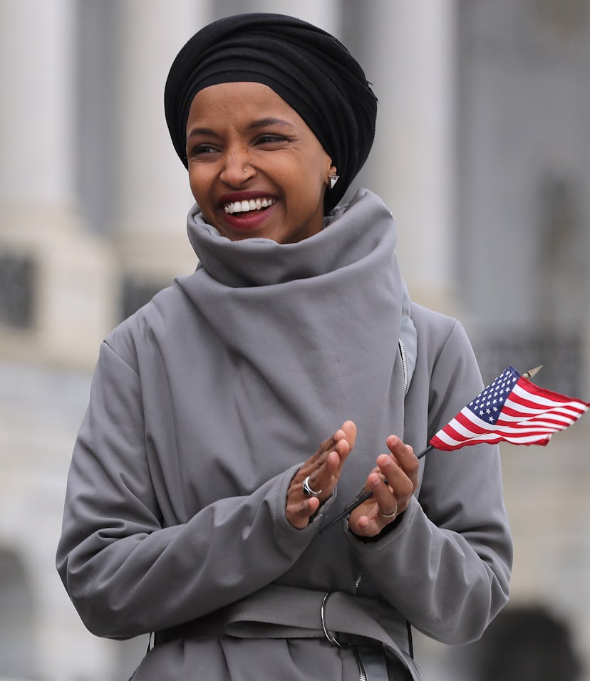 Rep. Ilhan Omar (D-MN) rallies with fellow Democrats before voting on H.R. 1, or the People Act, on ...