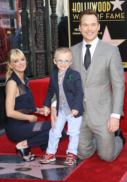 HOLLYWOOD, CA - APRIL 21:  Chris Pratt with Anna Faris and son, Jack attend the ceremony honoring Ch...
