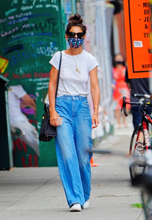 NEW YORK, NEW YORK - JULY 17: Katie Holmes wears a white top with denim jeans when out and about on ...