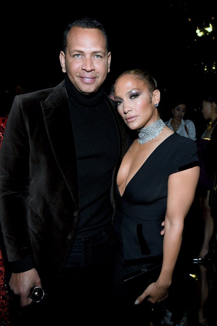 HOLLYWOOD, CALIFORNIA - FEBRUARY 07: (L-R) Alex Rodriguez and Jennifer Lopez attend the Tom Ford AW2...