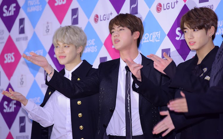 SEOUL, SOUTH KOREA - DECEMBER 26: Jimin, Jin and Jungkook of BTS attend the 2016 SAF Gayo Daejeon at...