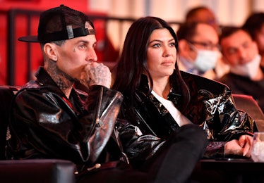 LAS VEGAS, NEVADA - MARCH 27: Travis Barker and Kourtney Kardashian are seen in attendance during th...