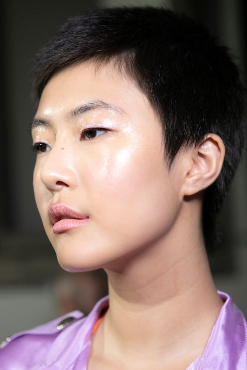 MILAN, ITALY - SEPTEMBER 21: Model Sohyun Jung is seen backstage ahead of the Blumarine show during...