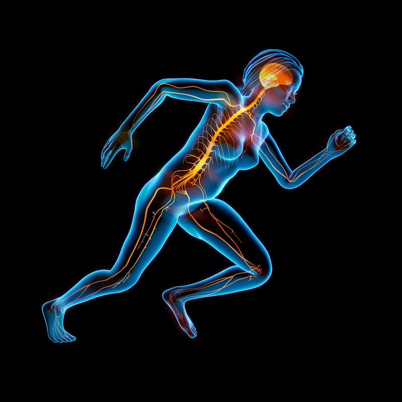 illustration of running woman with nervous system glowing