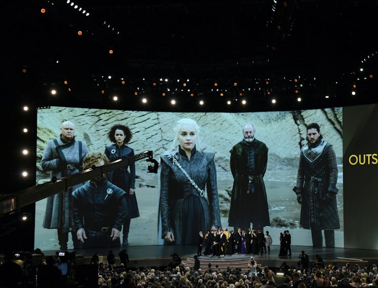 The cast of "Game of Thrones" celebrates the award Outstanding Drama series onstage during the 70th...
