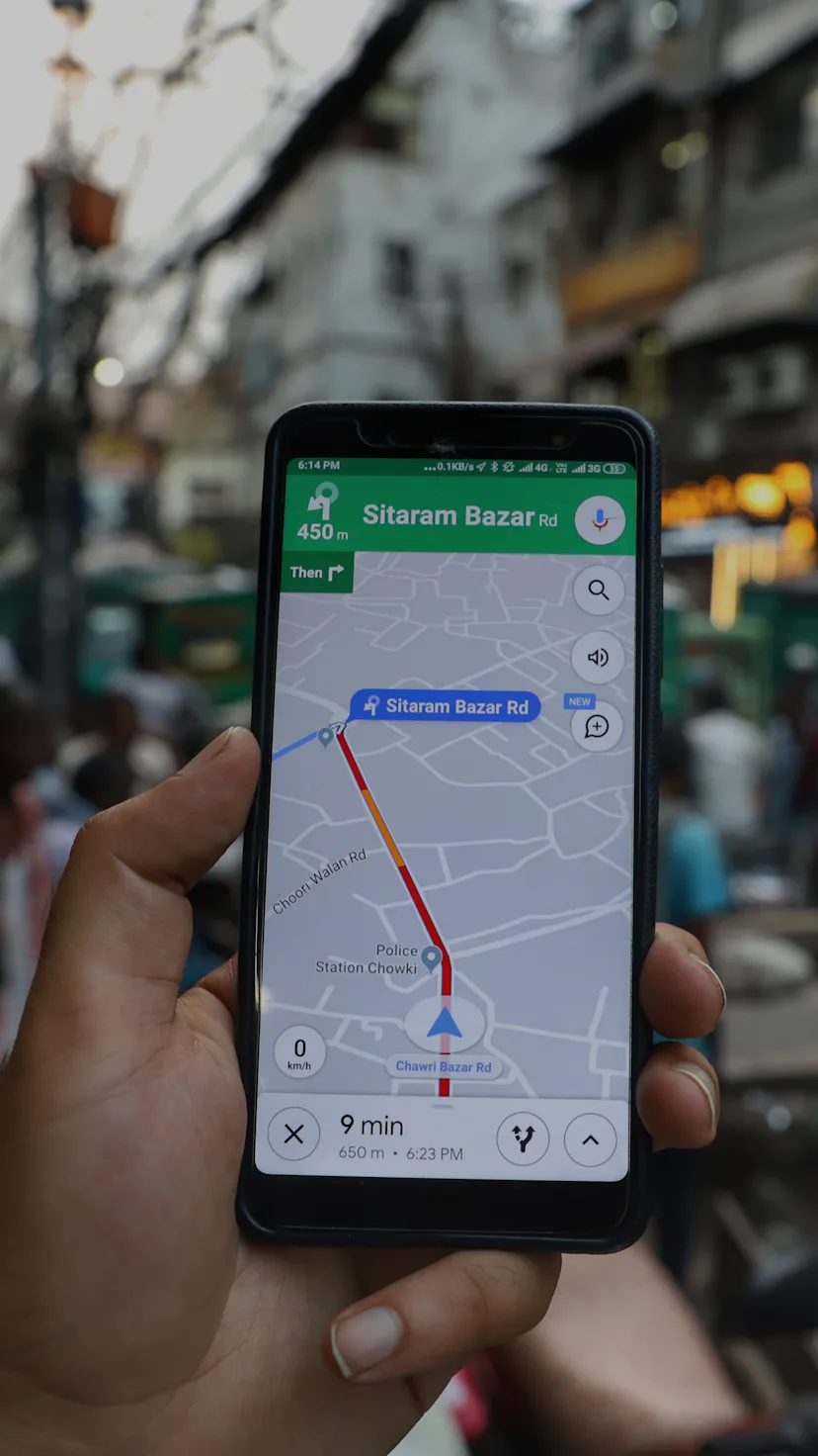 A user searches his destination via Google Maps in New Delhi India on 02 September 2019 (Photo by Na...