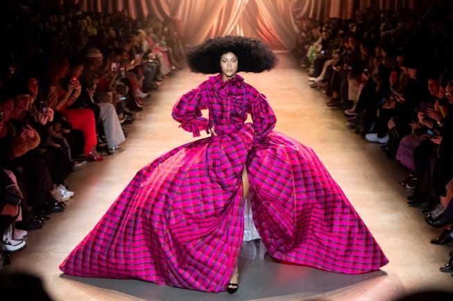 NEW YORK, NEW YORK - FEBRUARY 08: A model walks the runway during the Christopher John Rogers Ready ...