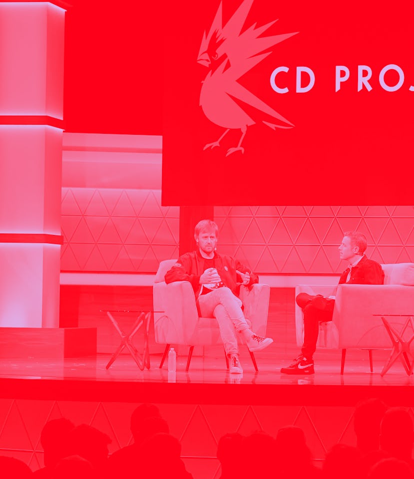 LOS ANGELES, CALIFORNIA - JUNE 12: Marcin Iwiński and Geoff Keighley speak onstage at the CD Projekt...