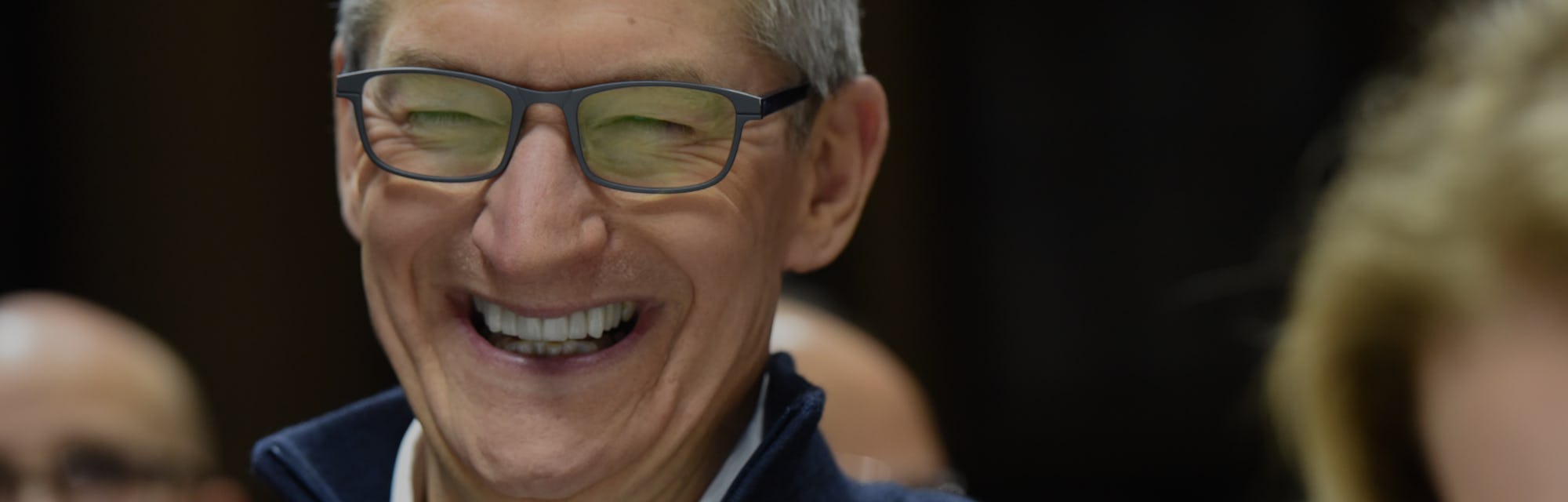 NEW YORK, NY - OCTOBER 30: Tim Cook, CEO of Apple, laughs during a launch event unveiling new produc...