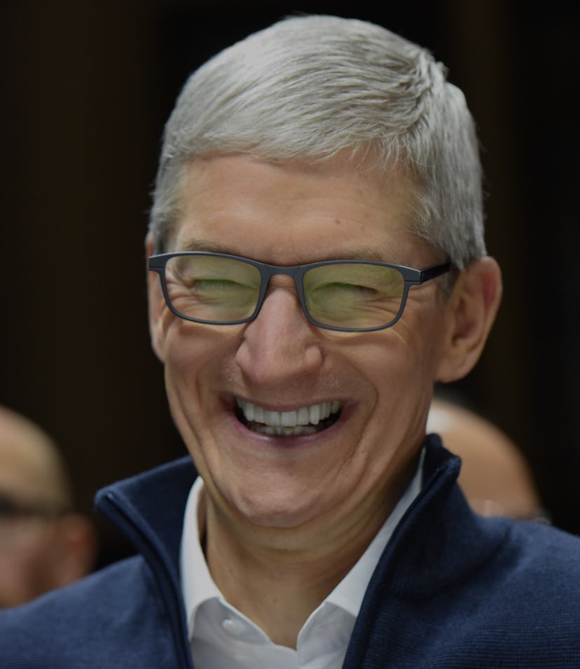 NEW YORK, NY - OCTOBER 30: Tim Cook, CEO of Apple, laughs during a launch event unveiling new produc...