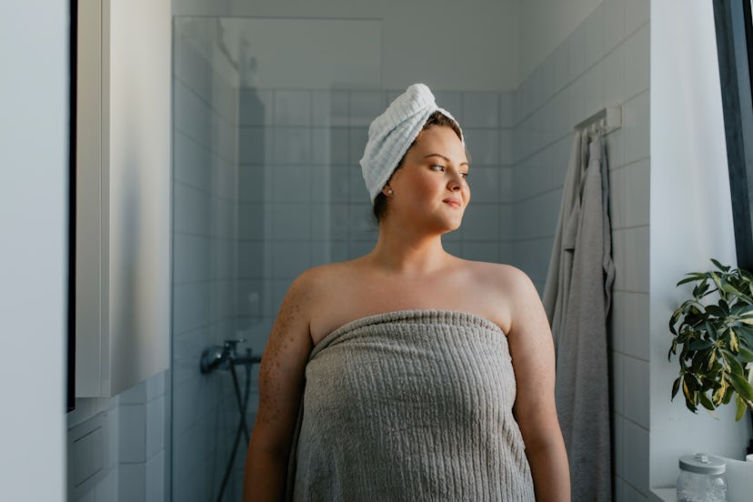 women in towel after shower