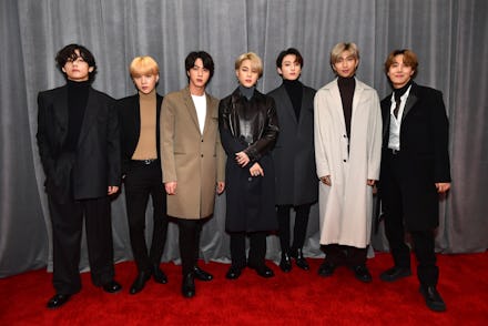 LOS ANGELES, CALIFORNIA - JANUARY 26: BTS attends the 62nd Annual GRAMMY Awards at STAPLES Center on...
