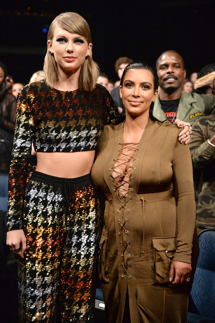LOS ANGELES, CA - AUGUST 30:  Taylor Swift and Kim Kardashian West attend the 2015 MTV Video Music A...