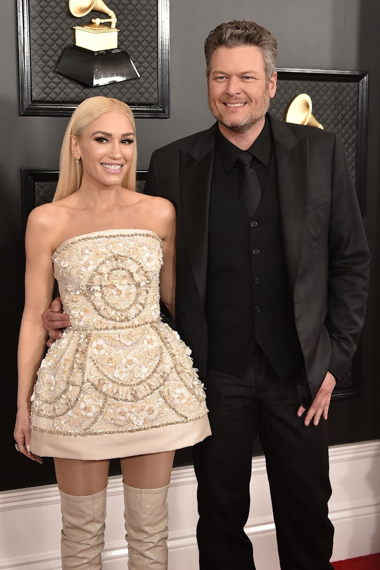 LOS ANGELES, CA - JANUARY 26: Gwen Stefani and Blake Shelton attend the 62nd Annual Grammy Awards at...