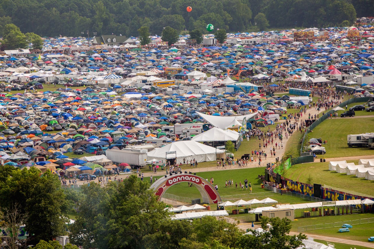MANCHESTER, TN - JUNE 13: Aerial images of camping, crowd and grounds during the 2013 Bonnaroo Musi...
