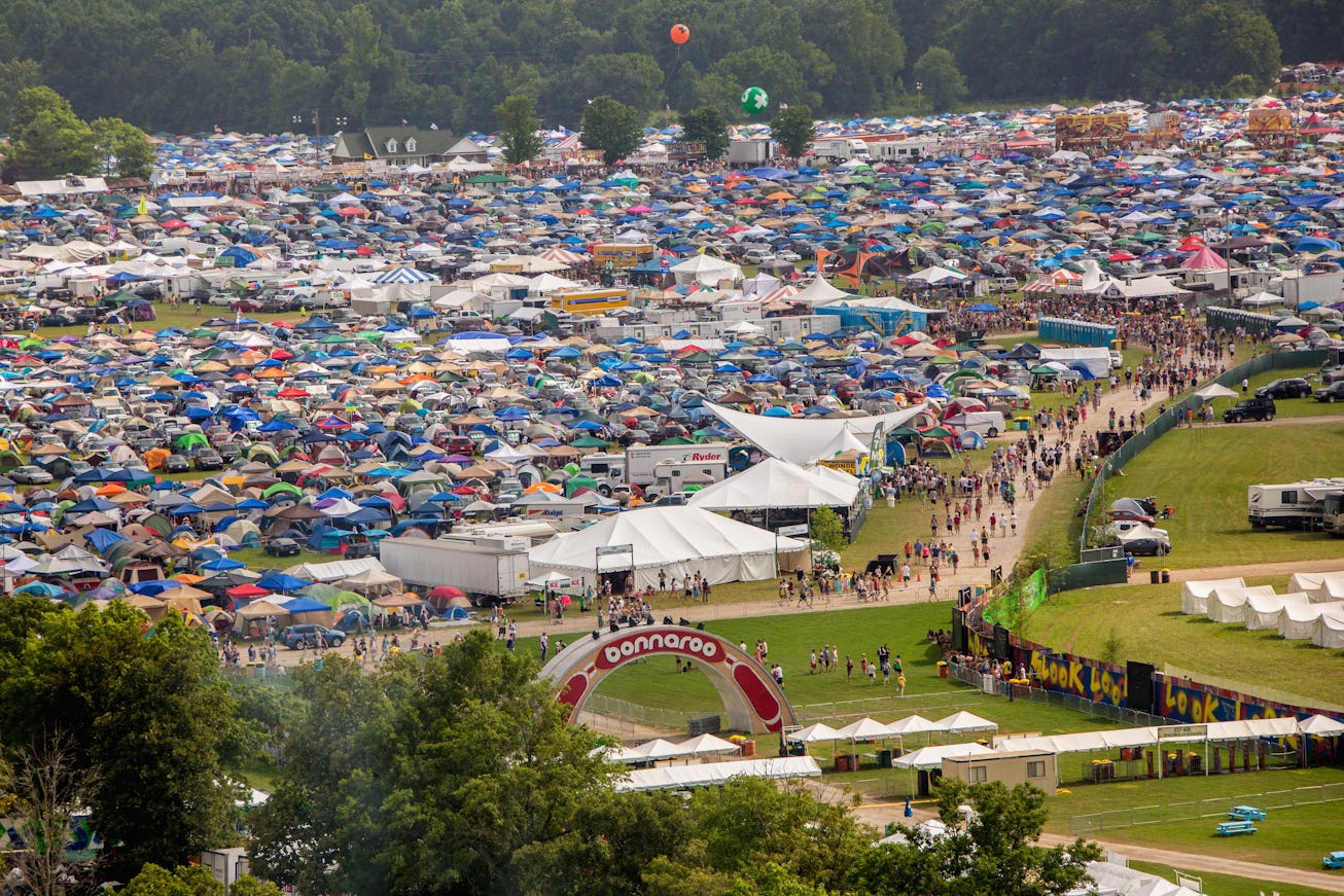 MANCHESTER, TN - JUNE 13:  Aerial images of camping, crowd and grounds during the 2013 Bonnaroo Musi...