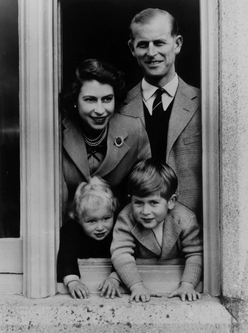 Prince Philip with wife and kids, 1952.