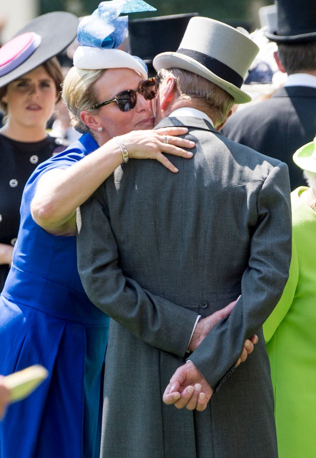 Zara Tindall kisses her grandfather, 2017.