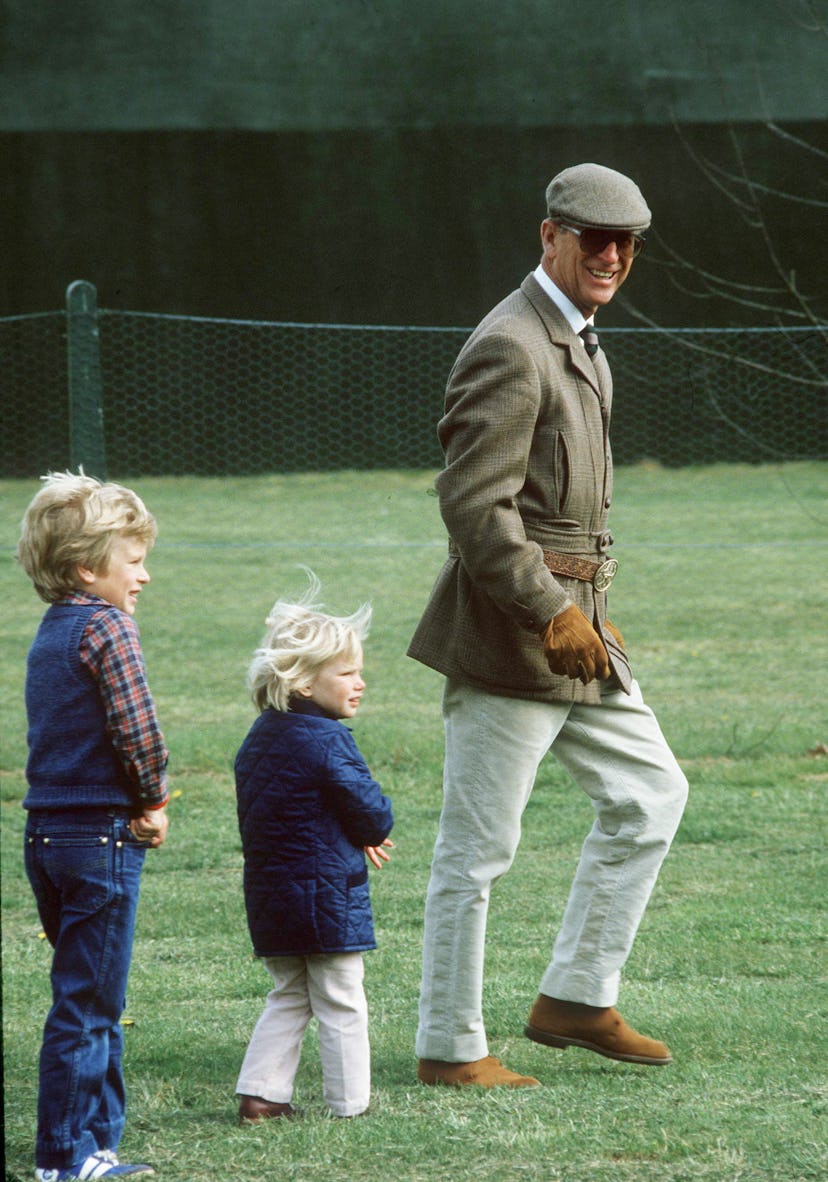 Prince Philip with Peter and Zara Phillips.