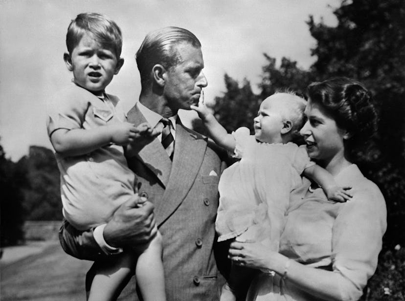 Prince Philip with his wife and children, 1950.