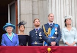 Queen Elizabeth, Meghan Markle, Prince Harry, Prince William, and Kate Middleton at a royal event in...