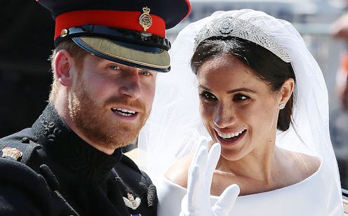 Prince Harry and Meghan Markle at their May 2018 royal wedding. Photo via Getty