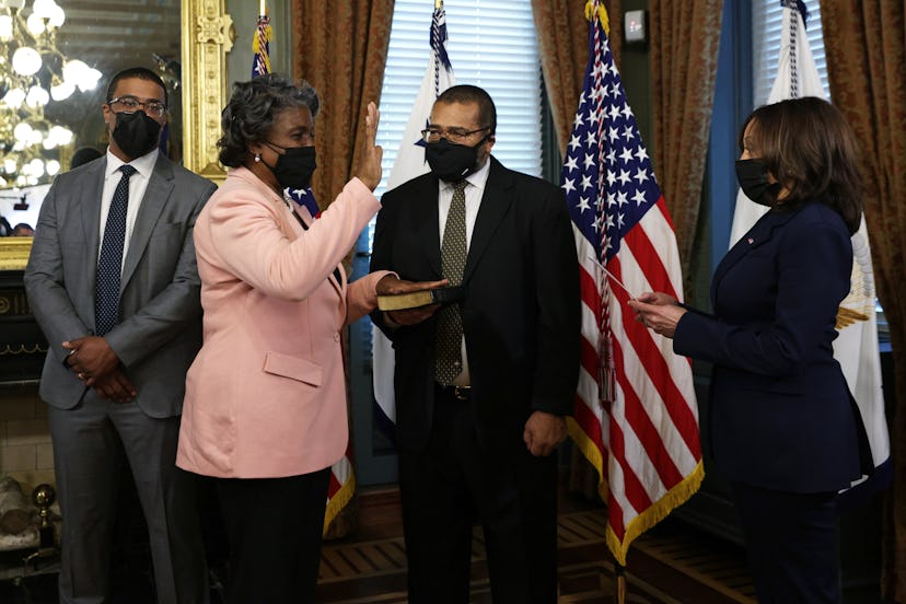 Linda Thomas-Greenfield is sworn in as the U.S. Representative to the United Nations by Vice Preside...
