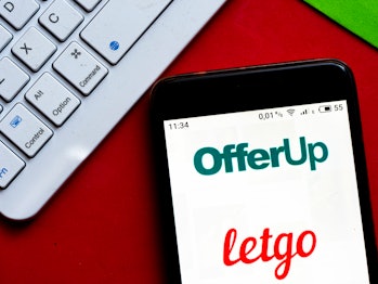 A phone with the OfferUp and LetGo logos