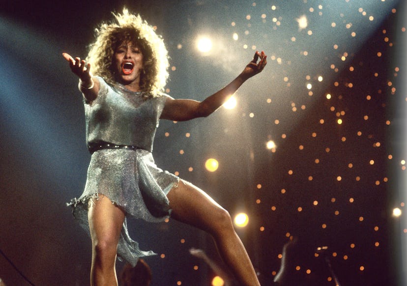 Tina Turner performs on stage at Ahoy, Rotterdam, Netherlands, 4th November 1990. (Photo by Rob Verh...