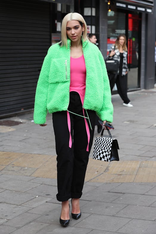 LONDON, ENGLAND - OCTOBER 29:  Dua Lipa seen leaving Capital Breakfast Radio Studios on October 29, ...