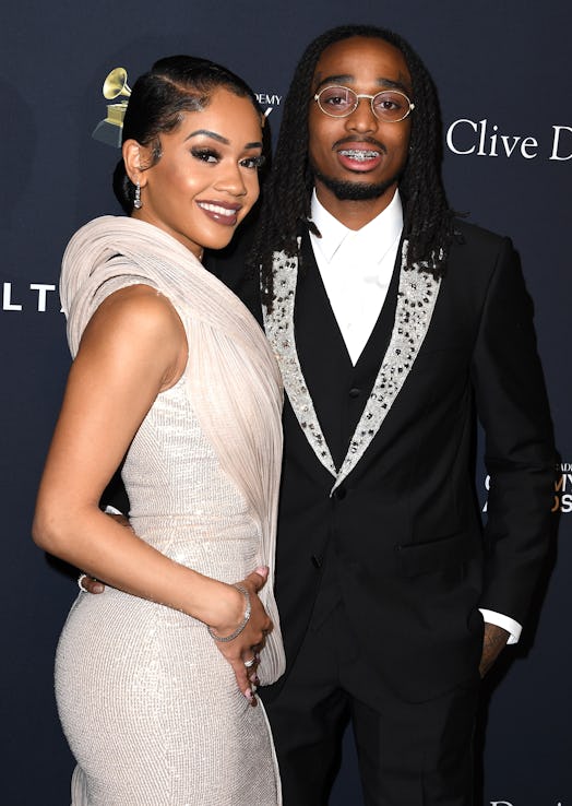 BEVERLY HILLS, CALIFORNIA - JANUARY 25: Saweetie and Quavo arrives at the Pre-GRAMMY Gala and GRAMMY...