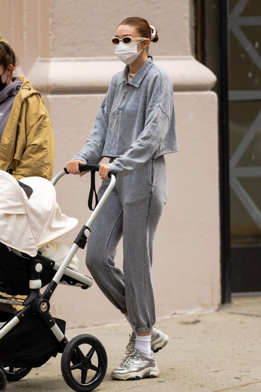 NEW YORK, NEW YORK - MARCH 31: Gigi Hadid is seen in Greenwich Village on March 31, 2021 in New York...