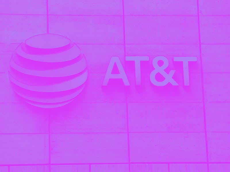 DALLAS, TEXAS - MARCH 13: The logo of AT&T outside of AT&T corporate headquarters on March 13, 2020...