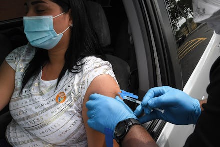 ORLANDO, FLORIDA, UNITED STATES - 2021/04/10: A nurse gives a shot of the Johnson & Johnson COVID-19...