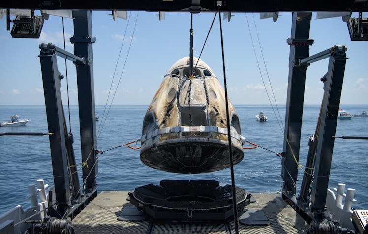 GULF OF MEXICO - AUGUST 2: In this handout image provided by NASA, the SpaceX Crew Dragon capsule sp...