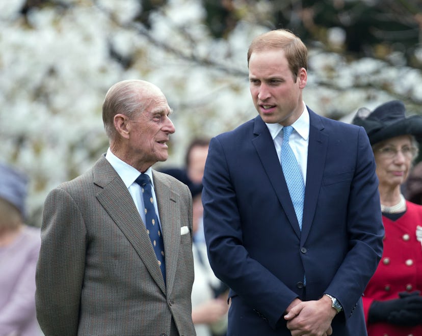 The Duke of Edinburgh and the Duke of Cambridge during the unveiling of the Windsor Greys statue tha...