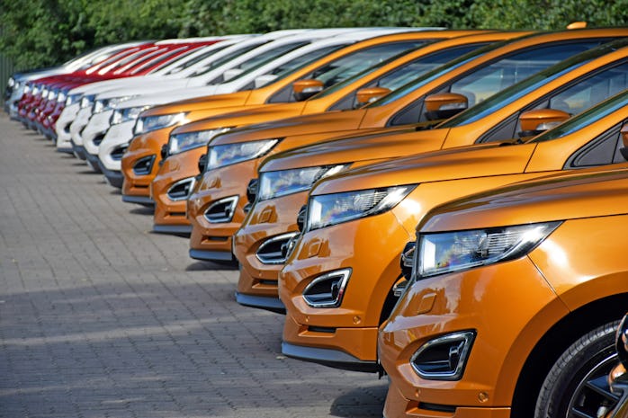 Warsaw, Poland - August 17th, 2016: Ford Edge vehicles parked in a row. The first geneneration of Ed...