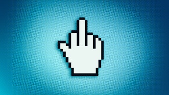 Close up of middle finger icon on computer screen