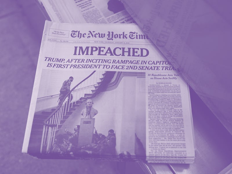 NEW YORK, NY - JANUARY 14: The front page of The New York Times newspaper shows National Guard soldi...