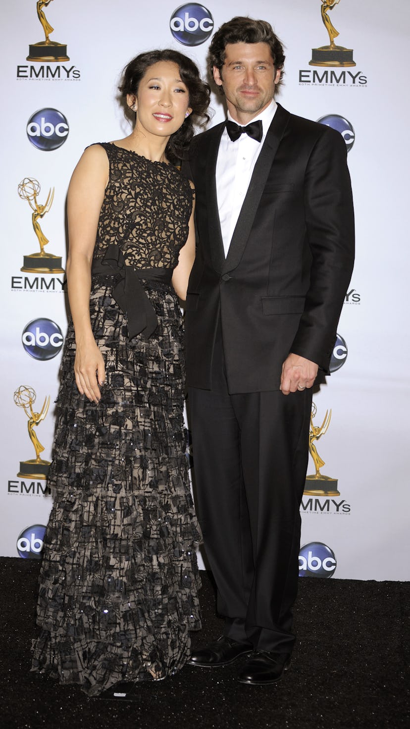 Actress Sandra Oh and actor Patrick Dempsey in the press room at the 60th Primetime Emmy�� Awards he...