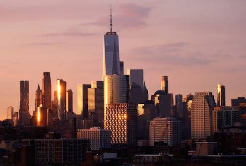 JERSEY CITY, NJ - APRIL 7: Buildings in the Newport neighborhood of Jersey City and in lower Manhatt...