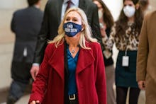 WASHINGTON, DC  February 3, 2021:

Rep. Marjorie Taylor Greene, R-Ga., arrives for the House Republi...