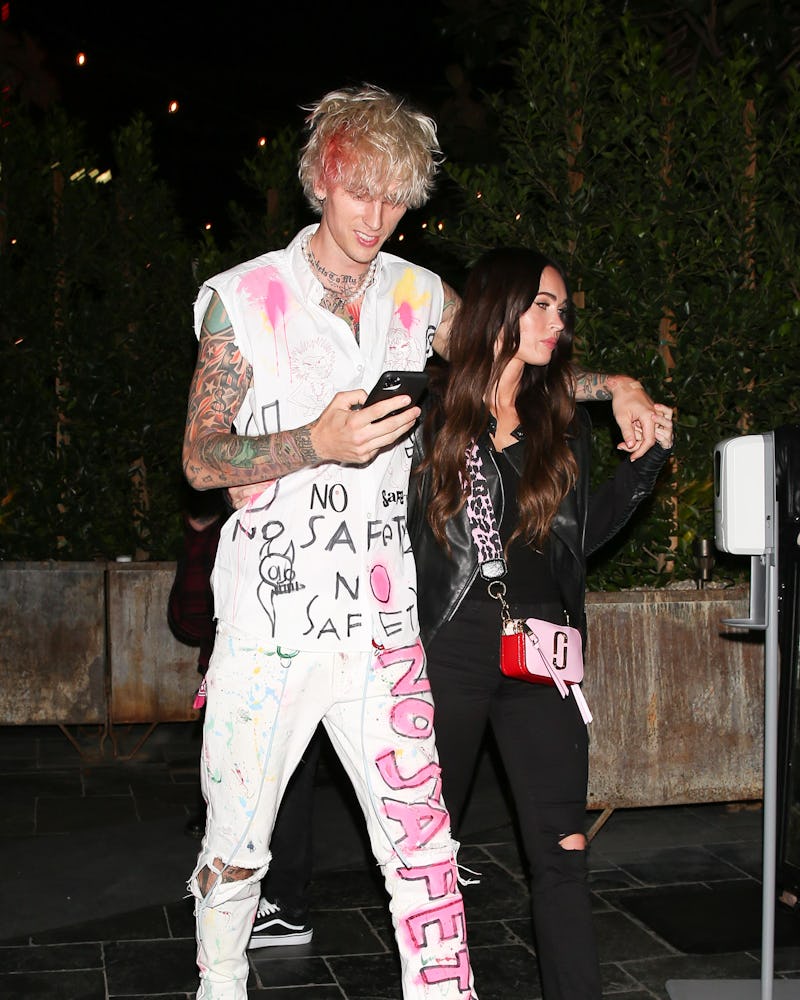 LOS ANGELES CA - SEPTEMBER 24:  Machine Gun Kelly and Megan Fox are seen leaving a restaurant on Sep...