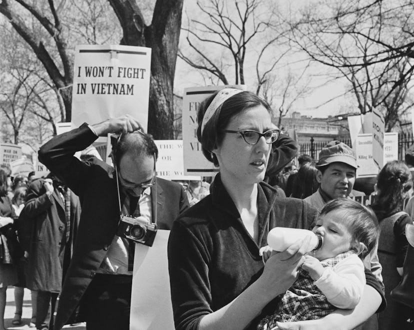 Protestors at the March Against the Vietnam War in Washington, DC, 17th April 1965. The march was or...
